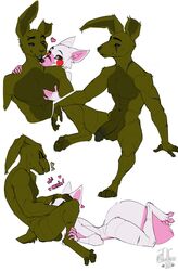 1boy 1boy1girl 1girls 2021 balls big_tail black_eyes black_nose blowjob closed_eyes five_nights_at_freddy's five_nights_at_freddy's_2 five_nights_at_freddy's_3 grabbing_head green_body green_fur green_skin grey_eyes half-closed_eyes heart hi_res long_tail looking_away looking_down looking_pleasured looking_up mangle_(fnaf) multicolored_ears muscles muscular muscular_male open_mouth orange_eyes penis pink_body pink_ears pink_fur pink_skin simple_background smile smiling springtrap springtrap_(fnaf) tail teeth togaed video_games white_background white_body white_eyes white_fur white_skin