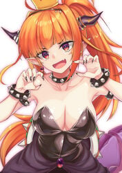 1girls 2021 absurd_res armlet armpits bare_shoulders black_dress black_nails bowsette_(cosplay) bracelet breasts claw_pose cleavage clothing collar cosplay crossover crown dragon_girl dragon_tail dress earrings eyebrows_visible_through_hair fangs female female_focus female_only hair_ornament hairband highres holoforce hololive hololive_japan horns jewelry kiryu_coco large_breasts long_ears long_fingernails long_hair long_ponytail looking_at_viewer mario_(series) matching_hair/eyes nail_polish new_super_mario_bros._u_deluxe nintendo open_mouth orange_eyes orange_hair pointy_ears ponytail ralf_(artist) sharp_fingernails shell solo spiked_armlet spiked_bracelet spiked_collar spiked_shell spikes standing strapless strapless_dress super_crown tail tied_hair tongue turtle_shell virtual_youtuber white_background