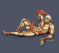 1boy armored_titan attack_on_titan big_penis blonde_hair erect_penis erection goblincatvel male male_only muscles muscular pecs pectorals penis posing reiner_braun shingeki_no_kyojin testicles titan_(shingeki_no_kyojin) uncensored