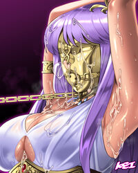 1girls after_ejaculation after_rape after_sex armpit armpits arms_above_head arms_up athena_(saint_seiya) blindfolded blush bondage boob_window bound_arms bound_wrists breasts bubble bukkake captured chained chains cleavage cleavage_cutout clothed clothing collar covered_in_cum cum cum_between_breasts cum_drip cum_in_nose cum_on_armpit cum_on_breasts cum_on_clothes cum_on_face cum_on_hair cum_on_upper_body defeated defeated_heroine dress excessive_cum female_focus female_only femsub forced gag gagged goddess gold hair hair_ornament helpless humiliation kei_(pixiv14657) large_breasts leash leashed light-skinned_female light_skin long_hair mask masked metal_mask necklace neutral_mask nose_bubble nose_hook objectification pulling_leash purple_hair restrained saint_seiya saori_kido shiny_skin slave straight straight_hair sweat sweatdrop sweaty thick_cum underboob white