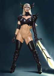 1girls arion69 blonde_female blonde_hair bottomless dripping_cum dripping_pussy dripping_wet female female_only looking_at_viewer magik_(illyana_rasputin) marvel marvel_comics pussy_juice pussy_juice_drip shaved_pussy solo sword weapon wet_pussy x-men