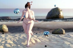 beach blizzard_entertainment brown_hair glasses huge_breasts mei_(overwatch) micro_bikini overwatch seaside voluptuous xeexk