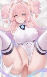 1boy absurdres antenna_hair azur_lane bare_shoulders bed_sheet blue_eyes blur_censor blush breasts censored closed_mouth clothing_aside commentary commission covered_navel elbow_gloves english_commentary female gloves hair_between_eyes heart heart_in_eye highres huge_breasts leotard leotard_aside long_hair lying m_legs on_back penis pink_hair pixiv_commission pussy sex smile solo_focus specialized_bulin_mkiii_(azur_lane) specialized_bulin_mkiii_(the_bulin_bringer_of_justice)_(azur_lane) symbol_in_eye thigh_grab thighhighs thighs two_side_up vaginal_penetration white_gloves white_leotard white_thighhighs winter_eclipse