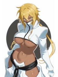 1girls 2025 big_breasts bleach blonde_hair blush dark-skinned_female dark_skin female female_only green_eyes hi_res looking_at_viewer solo tia_harribel underboob vizaz white_background