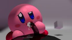 3d 3d_(artwork) blue_eyes blush blush cum cum_in_mouth cumshot cute cute_face kirby kirby_(series) looking_at_viewer nintendo penis pink_body pink_skin poi_(artist) red_feet