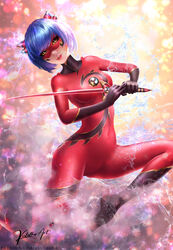 1girls bodysuit color colored female_only kagami_tsurugi ksulolka miraculous_ladybug ryuko_(character) solo solo_female tagme weapon