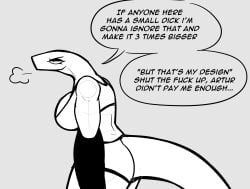 arm_gloves black_and_white complaining gonda gym_clothes hunched_over mondo_(gonda) monochrome rant sketch speech_bubble tagme tail visible_breath