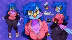 big_ass big_breasts big_breasts big_butt big_thighs big_titties bird bird_girl blue_hair clothing commission curvaceous curvaceous_female curvaceous_figure curvy curvy_figure curvy_hips female female_focus female_only furry furry_female furry_only glasses long_hair or_draws original original_character reference_sheet