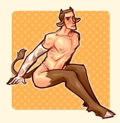 cow_boy cow_ears cow_hooves cow_horns cow_print cow_tail elbow_gloves fur gay hooves male maxthedarkegg scout_(team_fortress_2) skinny skinny_male team_fortress_2 thong twink