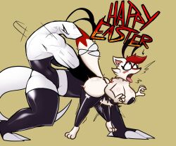 angry_vein arm_gloves belly_bulge bunny_ears easter gonda grabbing_tail mondo_(gonda) muscular penetration playboy_bunny slim_waist tagme thighhighs