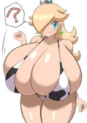 1girls big_breasts bikini blonde_hair blue_eyes blush bra breasts cleavage clothed clothing crown female female_focus female_only huge_breasts jaga334 looking_at_viewer mario_(series) nintendo princess_rosalina super_mario_galaxy thick_thighs white_background