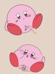 blue_eyes blush cunnilingus cute cute_face feet female fingers kirby kirby_(series) nintendo pink_body pink_skin powoomy pussy_grab red_feet