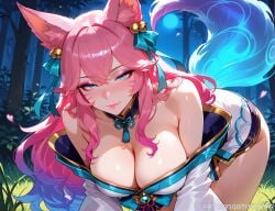 1female 1girls ahri ahri_(league_of_legends) ai_generated bending_forward bending_over bent_over big_breasts big_breasts blue_eyes breasts breasts cleavage female fox fox_ears fox_girl fox_tail huge_boobs huge_breasts kaistar large_boobs large_breasts league_of_legends league_of_legends:_wild_rift light-skinned_female looking_at_viewer patreon pink_eyeshadow pink_hair pink_nails solo solo_female solo_focus spirit_blossom_ahri spirit_blossom_series tail white_skin
