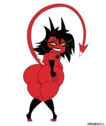 ass big_ass big_butt bottom_heavy breasts bubble_ass bubble_butt demon demon_girl demon_horns demon_tail fat_ass fat_butt female female_only hand_on_ass helluva_boss huge_ass huge_butt imp krowkwill large_ass large_butt looking_at_viewer looking_back millie_(helluva_boss) red_skin thick thick_ass thick_thighs voluptuous white_background wide_hips