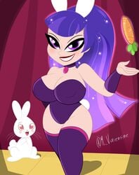 big_breasts blush bunny bunny_ears bunny_tail bunnysuit carrot cleavage curvy dc dc_comics dc_super_hero_girls levitation magic_trick magic_user mr_valentine00 nipples_visible_through_clothing purple_eyes purple_hair thick_thighs wide_hips zatanna zee_zatara