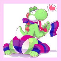 1boy anthro ass big_ass big_butt bisexual_pride_colors briefs cute cute_face femboy femboy_only flag full_body girly green_body green_eyes green_skin half-closed_eyes heart holding_flag looking_at_viewer looking_back love male male_only mario_(series) mess nintendo ott_tart otto0ttsy panties pink_border scarf simple_background sitting socks solo speech_bubble spoken_heart tail tongue tongue_out underwear wariza white_background yoshi