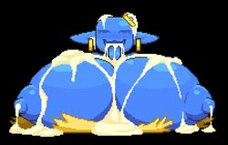 big_breasts breasts color colored cum cum_in_mouth cum_on_breasts huge_breasts king_slime_(terraria) lactation large_breasts monster_girl pancaketomo pixel_art slime terraria terraria_(lewdrraria)