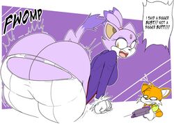 1boy 1girls anthro ass_expansion blaze_the_cat butt_expansion furry huge_ass masterj291 sheriff_mj sheriffmj1 sonic_(series) tails thick_thighs torn_clothes torn_clothing