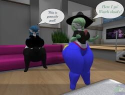 1futa 1girls 3d big_breasts big_penis bottom_heavy breasts clothed clothing dialogue duo english_text female fully_clothed futanari gardevoir huge_cock penis pokémon_(species) pokemon pokemon_(species) text thick_thighs vanessa_(zer0264) wide_hips zer0264