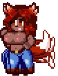 animated boobs color colored fox_ears fox_tail jeans monster_girl nipples pixel_art tagme terraria terraria_(lewdrraria) topless transparent_background zoologist_(terraria)