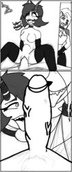 ahe_gao black_and_white breasts collaborative_fellatio demon_girl furry helluva_boss huge_cock iron_lobo licking_penis loona_(helluva_boss) millie_(helluva_boss) moxxie_(helluva_boss) text tongue_out vaginal_penetration