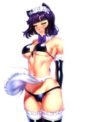 1girls apron apron_lift big_breasts bikini black_gloves black_hair blake_belladonna bob_cut breasts cat_ears detached_collar elbow_gloves eyelashes eyeliner female female_only frills grapesliime lingerie lipstick maid maid_headdress makeup medium_hair panties phloxberry rwby stockings