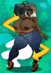 

big_areola areola areola_slip belly big_belly blue_eyes boombox breasts brown_skin caoba dark-skinned_female dark_skin dj female female_only glowing_eyes leopard_print lips nipple_piercings painted_nails piercings skimpy snapback solo_female thick_thighs thighs tight_pants toppingtart_(artist) white_hair