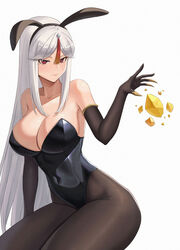 1girls 2021 alternate_version_available armwear bare_shoulders big_breasts black_armwear black_legwear black_leotard black_pantyhose blush breasts bunny_ears cleavage collarbone covered_navel covered_nipples fake_animal_ears female female_focus female_only genshin_impact highleg_leotard legwear leotard ningguang_(genshin_impact) pantyhose playboy_bunny red_eyes silver_hair simple_background solo solo_female solo_focus sp123 thick_thighs thighs white_background white_hair