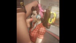 1futa 1girls 2girls 3d alternate_costume animated ascot ashe_(overwatch) asian_female big_penis blender blizzard_entertainment blowjob closed_eyes clothed clothed_female clothed_sex cruiser_d.va d.va deep_throat deepthroat diner dreamrider earrings evilaudio eyes_closed fellatio futa_on_female futanari hoop_earrings huge_cock huge_penis interracial legs legs_up light-skinned_female light-skinned_futanari lips lipstick lipstick_mark lipstick_on_penis medium_breasts medium_hair older_futanari open_legs oral overwatch penis sound tagme video younger_female