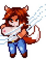 animated boobs color colored fox fox_ears fox_tail fur furry furry_ears furry_only jeans monster_girl nipples pixel_art tagme terraria terraria_(lewdrraria) topless transparent_background unknown_artist zoologist_(terraria)