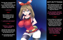 alternate_breast_size brainwashing brendan_(pokemon) brendan_(pokemon_oras) caption clothing doskoinpo english_text femdom huge_breasts may_(pokemon) may_(pokemon_oras) pokemon pokemon_oras text