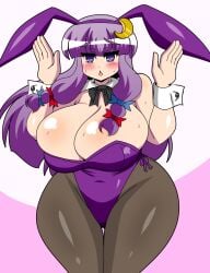 1girls akasode_(tyaramu) bunnysuit female huge_breasts patchouli_knowledge purple_hair solo tagme touhou