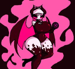 big_breasts breasts demon demon_girl demon_horns demon_wings female_only friday_night_funkin heels microphone mid-fight_masses nun pink_eyes sarvente_(dokki.doodlez) the_absolute thick_thighs thighhighs thighs tight_clothing