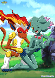 1boy 1girls anthro barefoot breasts game_freak infernape misdreavus nipples one_eye_closed open_mouth outside pokémon_(species) pokemon pokemon_(species) pokepornlive sex