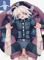 ahoge blush cuntboy cuntboy/male danganronpa danganronpa_v3 domination floor floor_sex human humanoid humanoid_penis humanoid_robot intersex keebo kiibo mishmasz missionary missionary_position momota_kaito penis penis_in_pussy pinned pinned_arms pinned_down pinned_to_floor pov robot sex steam steaming_body steamy straight_hair submissive vagina vaginal_penetration vaginal_sex white_hair