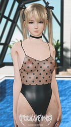 3d blonde_hair dead_or_alive dead_or_alive_xtreme_beach_volleyball female female_only foulveins marie_rose nipples_visible_through_clothing one-piece_swimsuit poolside see-through_clothing small_breasts solo solo_focus swimsuit swimwear that_pool