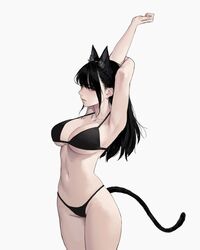 1girls bikini black_hair cat_ears catgirl dhk female female_only human solo stretching tagme tail