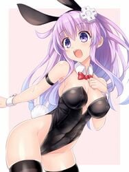 1girls bunny_ears bunnysuit female female_only happy kazuneko_(wktk1024) kazuneko_jp leaning_forward leotard medium_breasts nepgear neptunia_(series) pink_hair playboy_bunny purple_eyes thighhighs