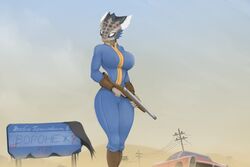 16:9 argonian argonian_female bethesda_softworks big_breasts fallout russian_text tagme text the_elder_scrolls thighs vault_suit weapon