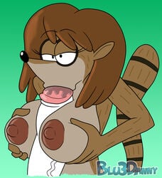 1boy 1girls anthro barbera_(regular_show) big_penis blowjob blu3danny mordecai mordecai_(regular_show) paizuri regular_show rigby's_mom tagme unseen_male_face