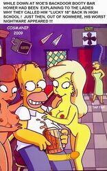 breasts clothes color female homer_simpson human male marge_simpson moe's_tavern multiple_females nipples nude sitting straight tagme the_simpsons