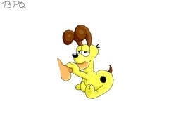 1boy anthro big_penis bpq00x disembodied_penis fellatio garfield_(series) half-closed_eyes handjob looking_at_viewer male male_only ms_paint odie penis sitting solo white_background