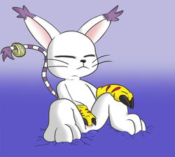 claws closed_eyes digimon feline female gatomon masturbation sitting solo spread_legs spreading ziyen