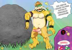 anthro bowser brown_hair color cum hair human interspecies kizu koopa luigi male male_only mario mario_(series) mario_and_luigi:_bowser's_inside_story mario_and_luigi_(series) multiple_males nintendo nude outdoors penis shell spiky_shell starlow straight_hair