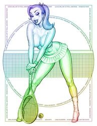 big_breasts calf_socks disney female female_only high_heels human jessica_rabbit large_breasts monochrome paul_jaworski ponytail short_skirt solo tennis_ball tennis_net tennis_racket topless who_framed_roger_rabbit