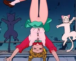 1girls artemis_(sailor_moon) bishoujo_senshi_sailor_moon blonde_hair cat clothing curvy_hips edit female loodncrood luna_(sailor_moon) no_panties pussy screenshot_edit shaved_pussy skirt skirt_lift thigh_gap usagi_tsukino vagina