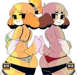 animal_crossing ass ass_cleavage ass_crack both_sexes_in_same_situation breasts butt_crack digby_(animal_crossing) edit female gats isabelle_(animal_crossing) male mob_face nintendo opposite_sex_twins source_request year_request