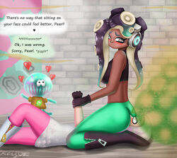 2girls dark-skinned_female dark_skin facesitting fart fart_cloud fart_fetish farting farting_in_face female female_only keijix marina_(splatoon) pearl_(splatoon) splatoon splatoon_2