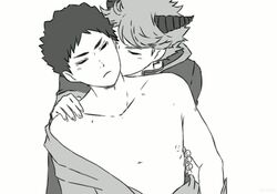 animated black_and_white haikyuu!! horns iwaizumi_hajime male_only nipples oikawa_tooru_(haikyuu!!) shirtless