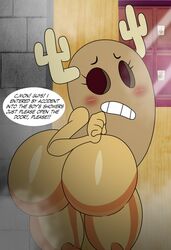 antlers ass big_ass big_butt blush bubble_butt cartoon_network cute cute_face dialogue embarrassed english_text female female_only glistening horn looking_back peanut penny_fitzgerald penny_fitzgerald_(peanut) solo solo_female steam text the_amazing_world_of_gumball thecngstarfoxteam_(artist) thick_thighs